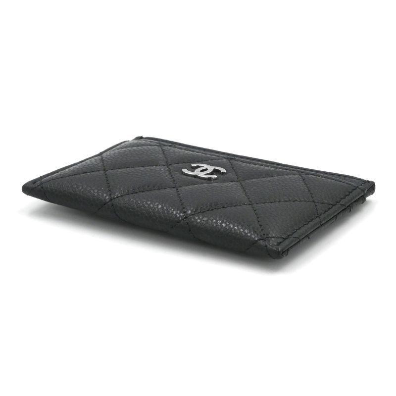 CHANEL ケース ブラック キャビアスキン　中古品 キャビアスキン シャネル カードケース ランダム番 ブラック シルバー