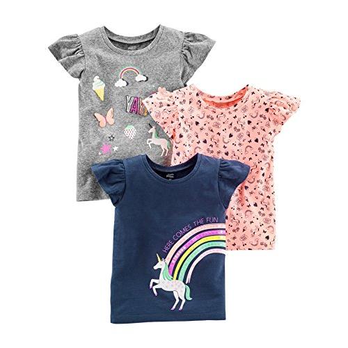 [Simple Joys by Carters] 3枚組 Tシャツ 半袖 ガールズ グレー/ピンク/ネイビー ユニコーン 105-112