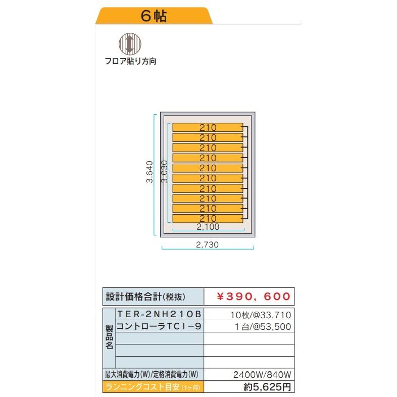 ツツミダンデーPTC電気式床暖房システム 6畳間向けセット(単相三線式式 