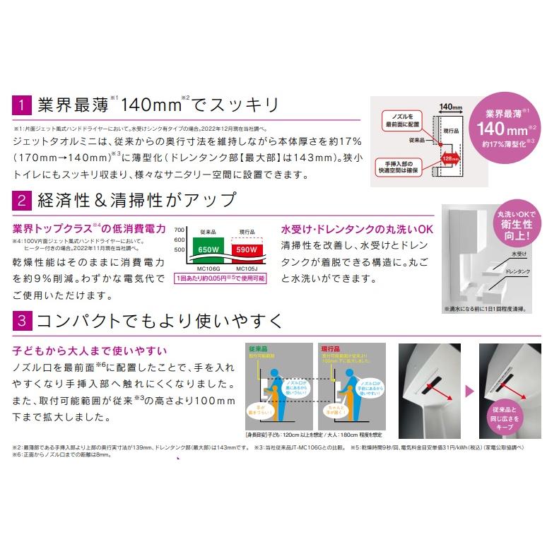 三菱ジェットタオルミニ 単相200V仕様 簡易ヒーター付 JT-MC205JS-W