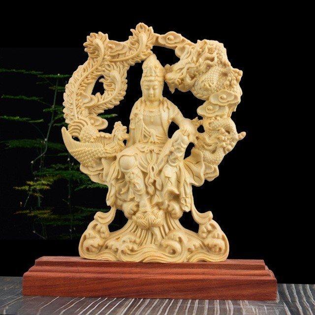 仏像 縁起物 祈る 開運 観音菩薩木彫仏像 柘植木彫り 仏像置物 木製 