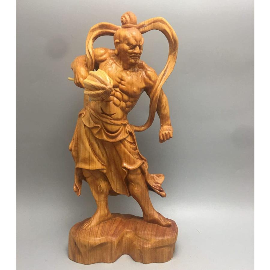 天然 崖柏木 木彫り仏像 仁王像(金剛力士)像セット一対 2個 金剛力士