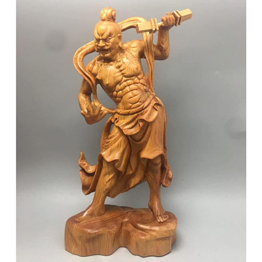 天然 崖柏木 木彫り仏像 仁王像(金剛力士)像セット一対 2個 金剛力士