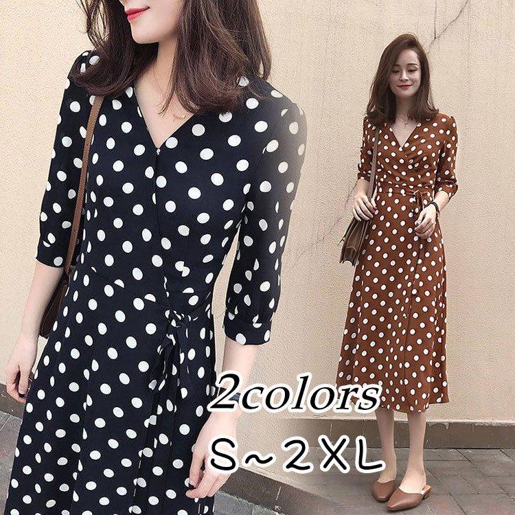 最低価格の 大人 お出かけ オシャレ Vネック ドット柄 ワンピース 七分袖 夏 春 ワンピース 40代 レディース マキシワンピース 30代 ゆったり 韓国風 二次会 結婚式 50代 ワンピース サイズ S Www We Job Com