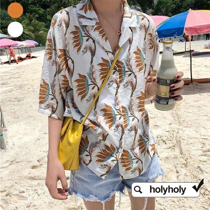2color リーフ総柄半袖アロハシャツ シャツ アロハ 半袖シャツ シャツ ブラウス 総柄 ベーシック シンプル 開襟 レディース カワイイ トレンド Tlbadv7bja ファッション Windowrevival Co Nz