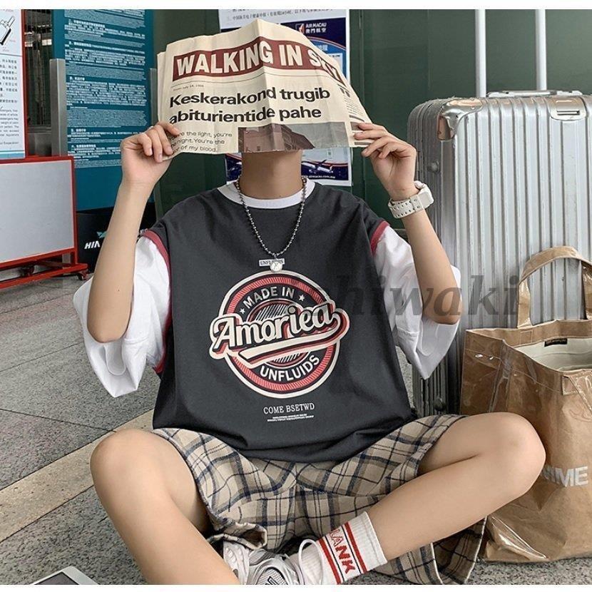 メンズ トップス Tシャツ 半袖 アメカジ ロゴ プリント ゆったり オーバーサイズ 重ね着風 夏 英字 韓国 ビッグシルエット かっこいい Qjh3xvk0hf Godawaripowerispat Com