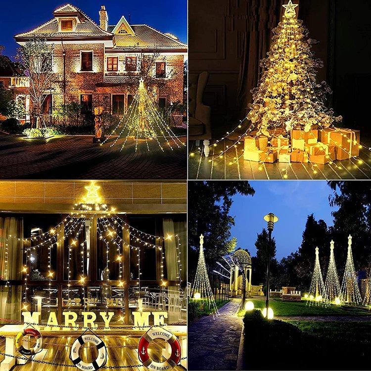 ソーラーライト 屋外 イルミネーション つらら Led クリスマス ライト 充電式 クリスマスツリー リモコン付 パーティー おしゃれ かわいい 防滴 値頃
