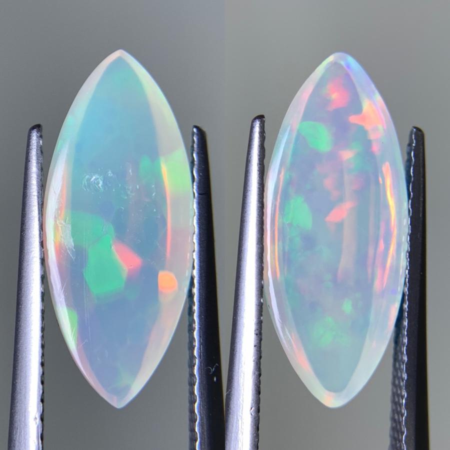 オパール(ペアセット) 2.577ct/2.930ct 宝石鑑別書付き 17.5mm×7.3mm×4.9mm/17.4mm×7.3mm×5.2mm 天然 ルース（ 裸石 ） 4990Y_5