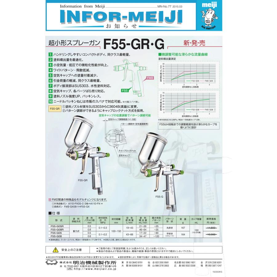 明治機械製作所 明治 F55シリーズ 超小形スプレーガン 重力式 明治機械製作所 明治 F55シリーズ 超小形スプレーガン 重力式