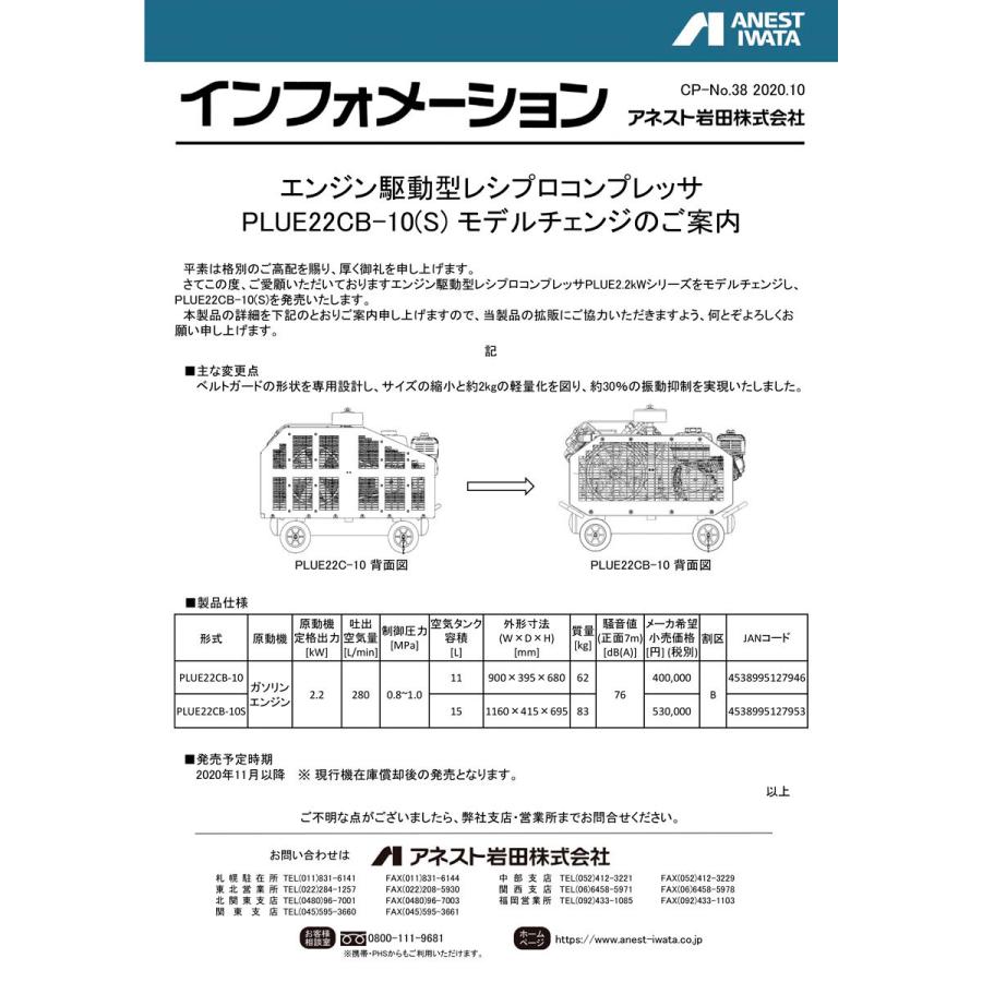 アネスト岩田 PLUE22CB-10 3馬力 11L オイルコンプレッサー 双胴 アネスト岩田 PLUE22CB-10 3馬力 11L オイルコンプレッサー 双胴