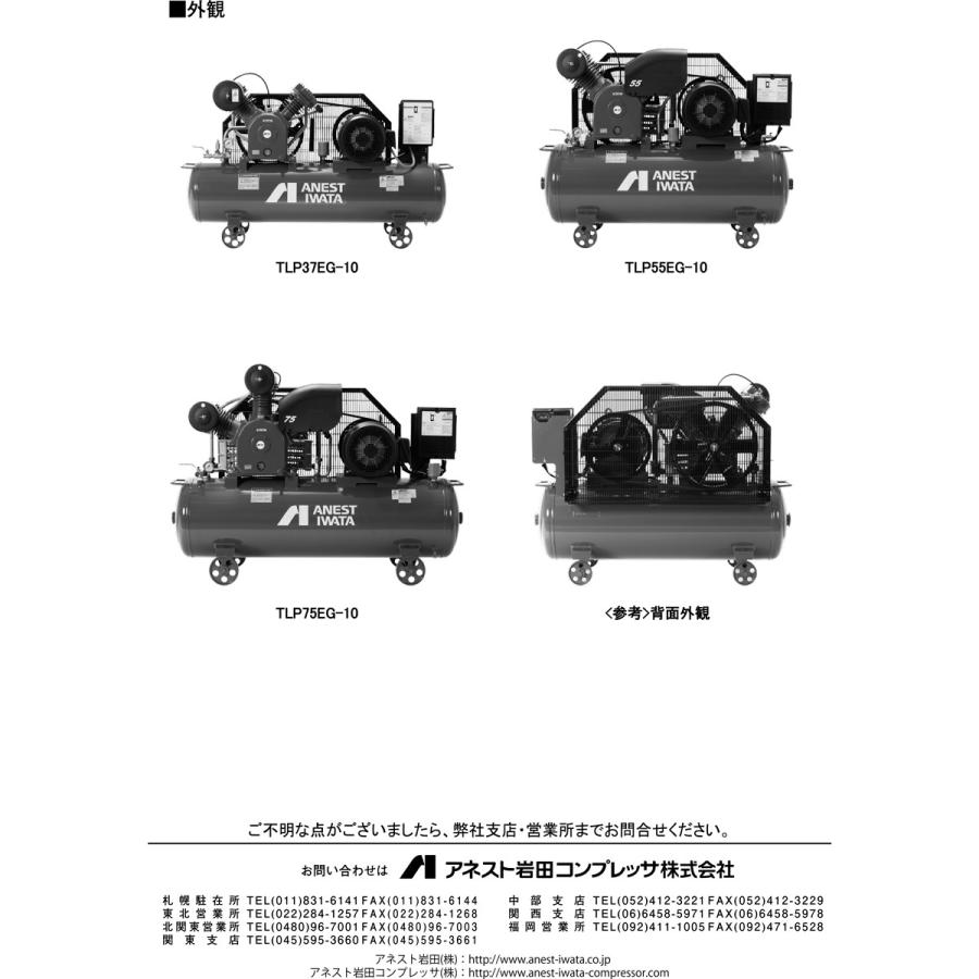 アネスト岩田 TLP75EG-10 オイルコンプレッサー 三相200V 10馬力 アネスト岩田 TLP75EG-10 オイルコンプレッサー 三相200V 10馬力
