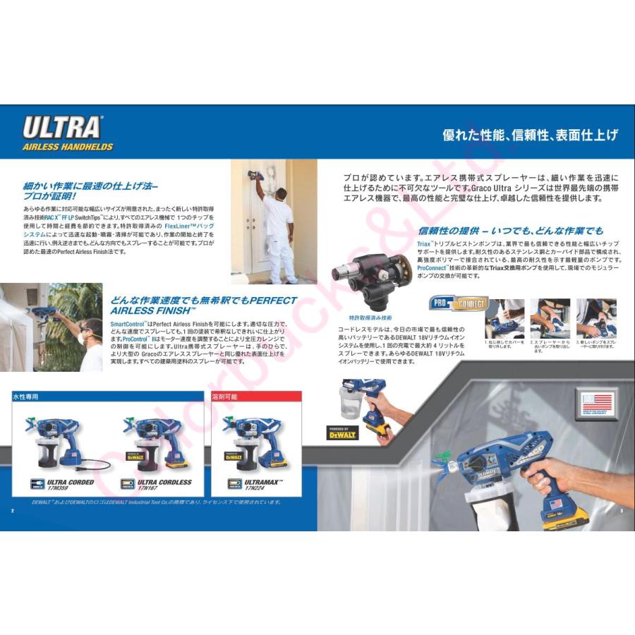 【Graco】【ULTRA MAX】グラコ ウルトラマックス 溶剤系・水性系塗料兼用バッテリー式　コードレスエアレススプレーガン ラッカーOK｜colorbucksya｜03