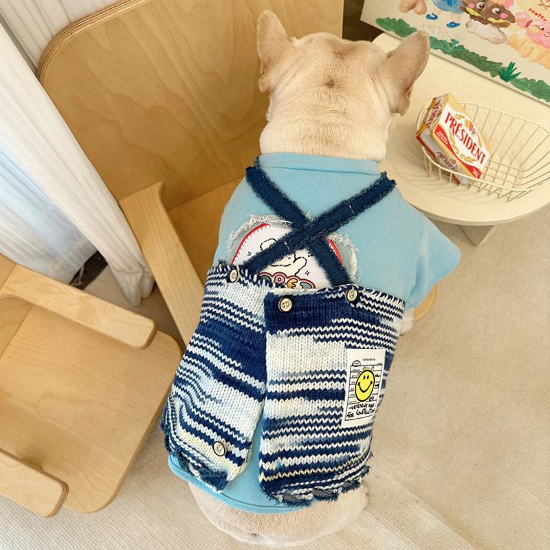 DDPET】送料無料 ドッグウェア デニム ミックスニット サロペット