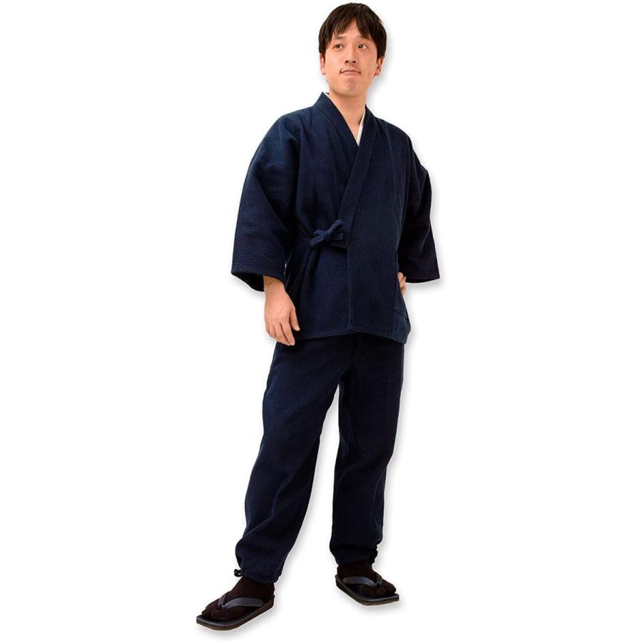 太刺子作務衣 日本製 (M， 濃紺) 和粋庵特製巾着付き 日本製 M， 濃紺 和粋庵特製巾着付き