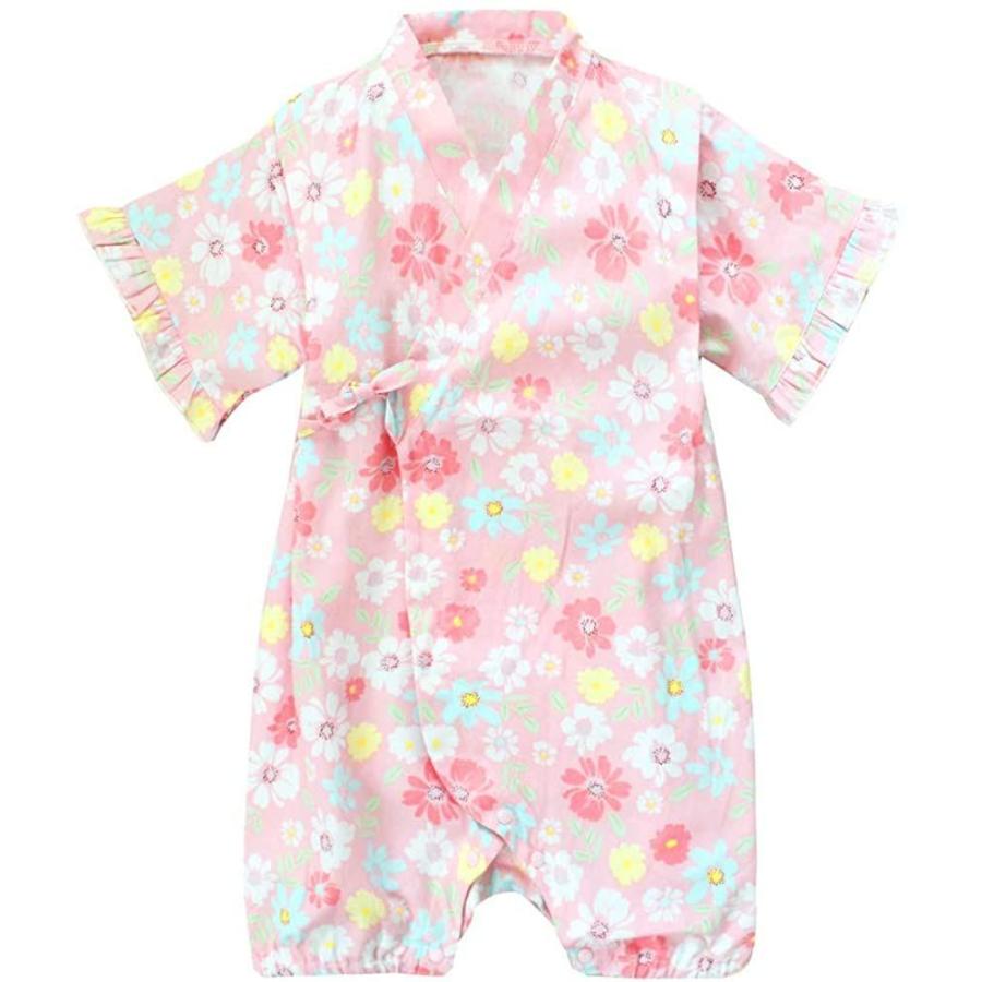 ベビー服 ロンパース半袖 浴衣 甚平 女の子 夏 前開き 子供服 綿 カバーオール 赤ちゃん 花柄 ピンク 9 12ｍ 甚平