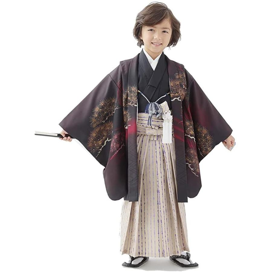 送料無料 即納 式部浪漫 男児羽織袴 黒 ベージュ 雲 松 龍 竜 黒色 白色 ベージュ グレー 青色 水色 全3色 トータルセット 5才 着物 浴衣 和小物