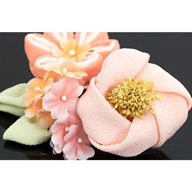 新作モデル 成人式 髪飾り ソウビエン 卒業式 卒業式 髪留め ちりめん 縮緬 フラワー 花 椿 梅 薄橙色 ピンク 桜色 2点セット つまみ細工 その他和装小物 Lolas Com Co