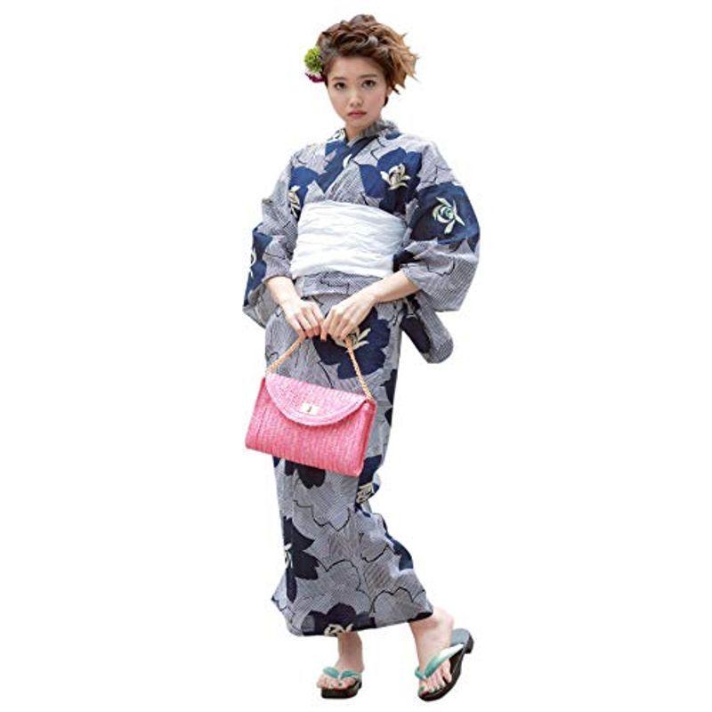 (ソウビエン) 浴衣セット レディース レトロ bonheur saisons ボヌールセゾン 紺 ネイビー 白 花柄 綿 縞 ストライプ