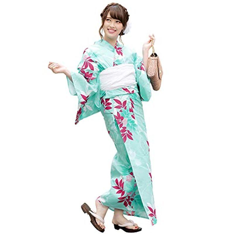 (ソウビエン) 浴衣セット レディース レトロ bonheur saisons ボヌールセゾン 青緑 ターコイズグリーン ピンク 白 南天 ソウビエン 浴衣セット レディース レトロ bonheur saisons ボヌールセゾン 青緑 ターコイズグリーン ピンク 南天