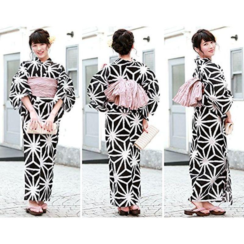(ソウビエン) 浴衣セット レディース レトロ bonheur saisons 黒 ブラック 白 ホワイト ピンクベージュ ラメ 麻の葉文 ソウビエン 浴衣セット レディース レトロ bonheur saisons ブラック ホワイト ピンクベージュ ラメ 麻の葉文