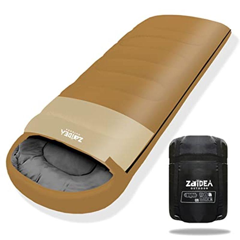 ZAIDEA 寝袋 シュラフ 幅90cm 人工 ダウン 封筒型 オールシーズン ワイド 210T キャンプ 大きい (コヨーテ