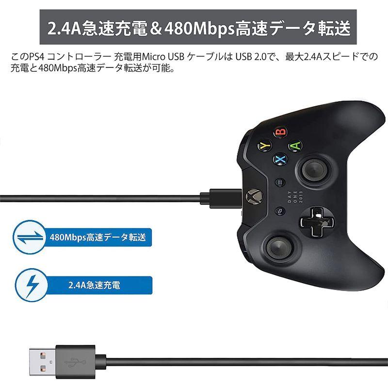 新しいスタイル PS4 コントローラー 用 PS4 Xbox slim プレステ4 One 1本 2m データケーブル microUSB充電  Pro等対応 PCケーブル、コネクタ