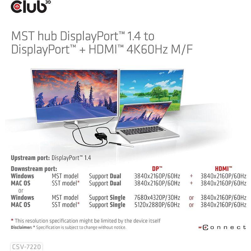 Club 3D MST ハブ DisplayPort 1.4 to DisplayPort + HDMI 4K60Hz オスメス デュアル｜colorful-market｜08