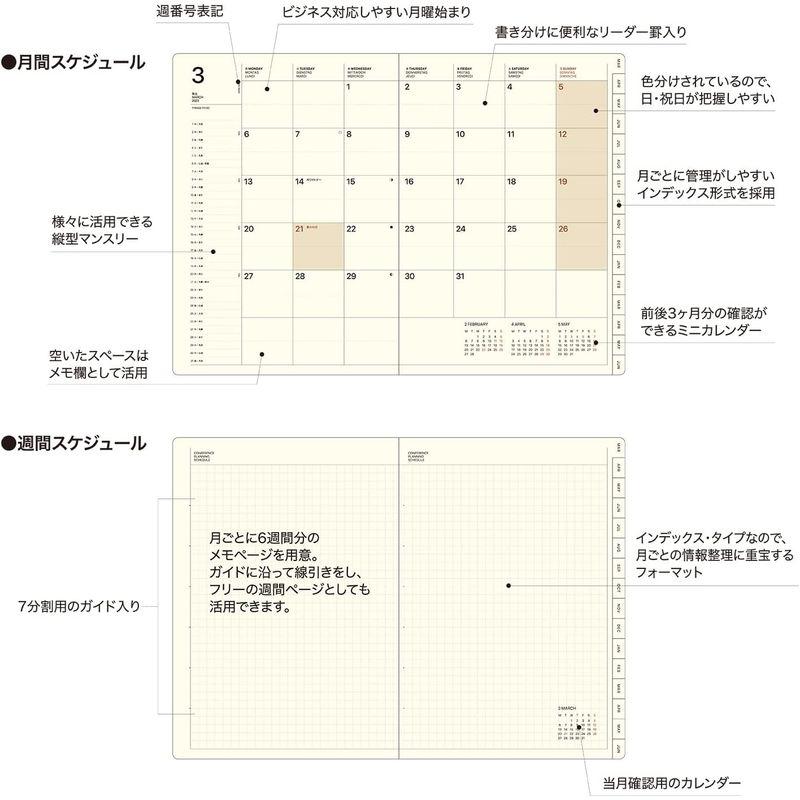 ラコニック 手帳 2023年 3月始まり B6 マンスリー BONJOUR 白 LXM29-190WH｜colorful-market｜08