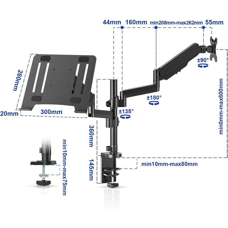 METIYA デュアルノートパソコンアーム ガススプリング式 2画面 ノートPCスタンド ガス圧式 17インチノートパソコン対応 32インチ｜colorful-market｜06
