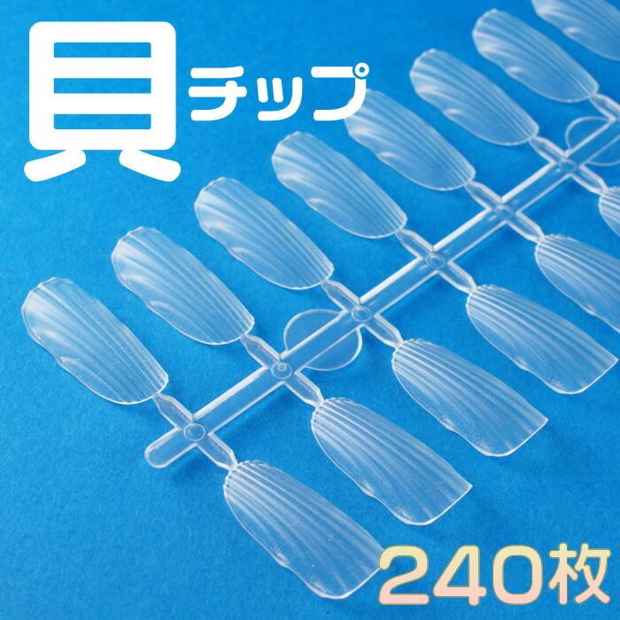 貝のネイルチップ 240枚 シェルネイル クリア 無地 オーバル 同サイズ
