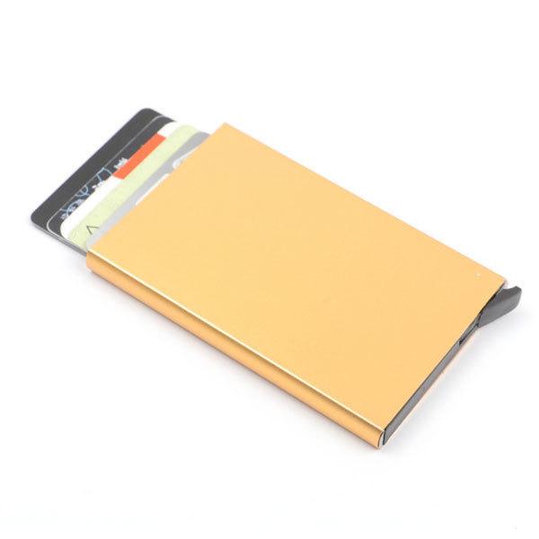 超人気 カードケース 薄型 スキミング防止 ゴールド スリム アルミ スライド式 磁気防止 クレジットカード ポイントカード 免許証 