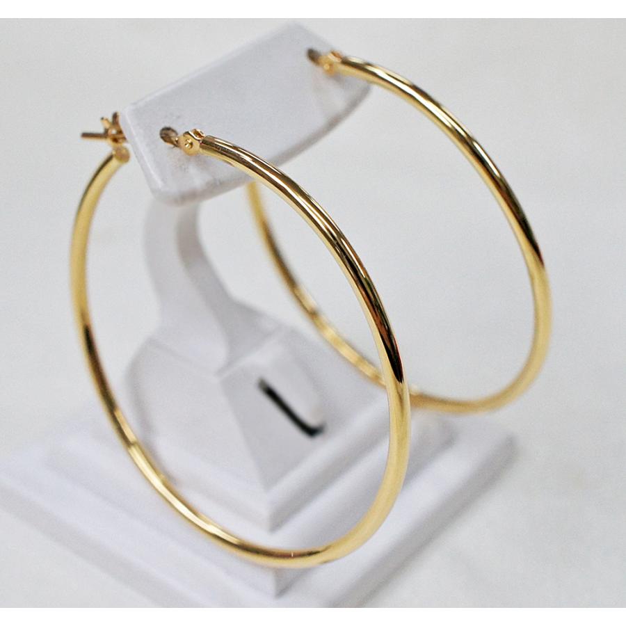 K18 パイプ ゴールド フープピアス 1.5×35mm 【新品】【リングピアス