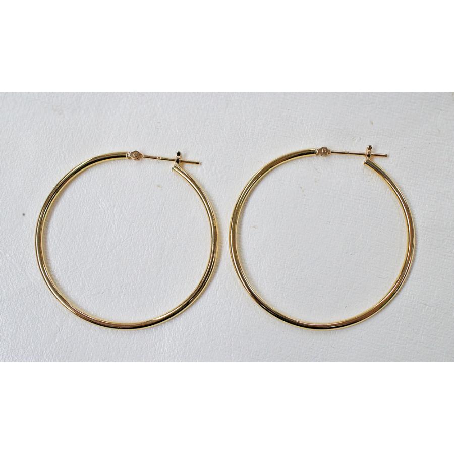 K18 パイプ ゴールド フープピアス 1.5×35mm 【新品】【リングピアス