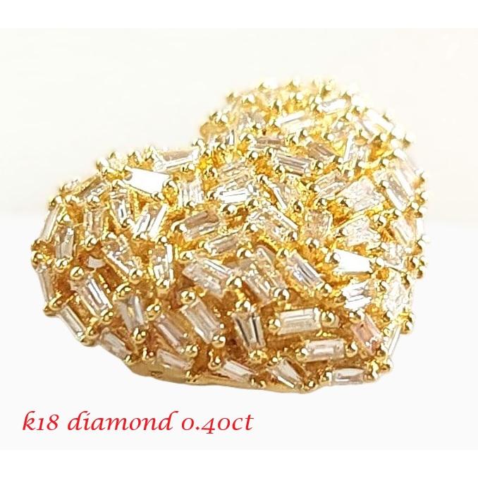 K18 ゴールド テーパーカット ダイヤモンド 0.40ct ハート ペンダント 
