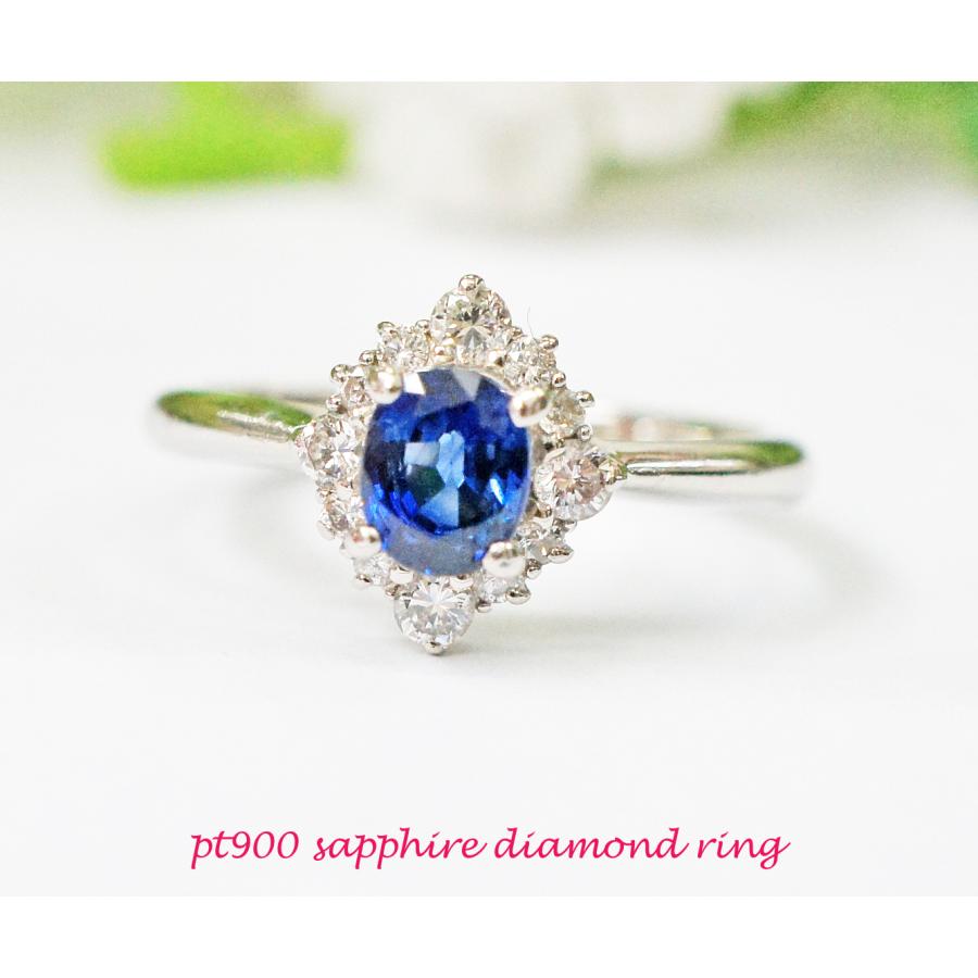 PT900 サファイア＆ダイヤモンド リング サイズ「12」 4.22g 【中古 