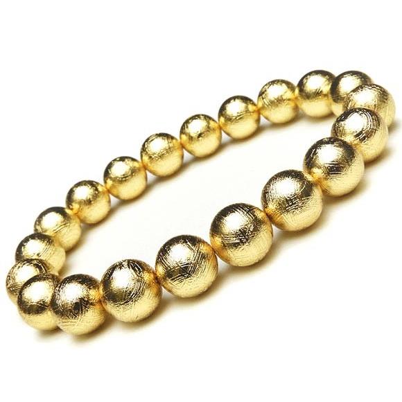 メテオライト隕石ブレスレット 10mm ムオニナルスタ隕石 メテオライト ゴールドカラー 丸玉ブレス 10mm No