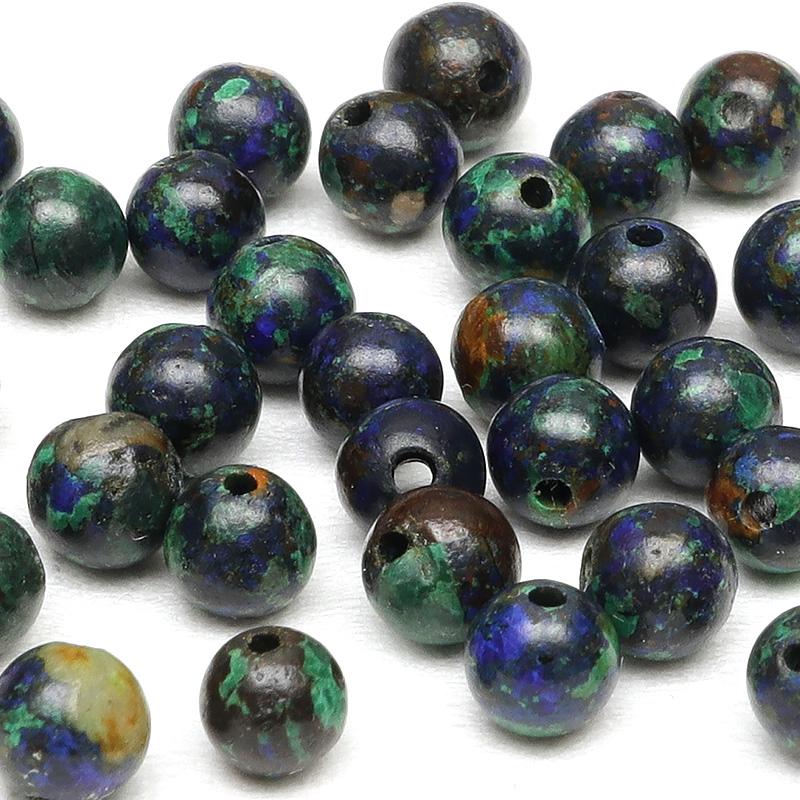 粒販売 アズライト（アズロマラカイト） 丸玉 4mm【10粒販売】 / X301