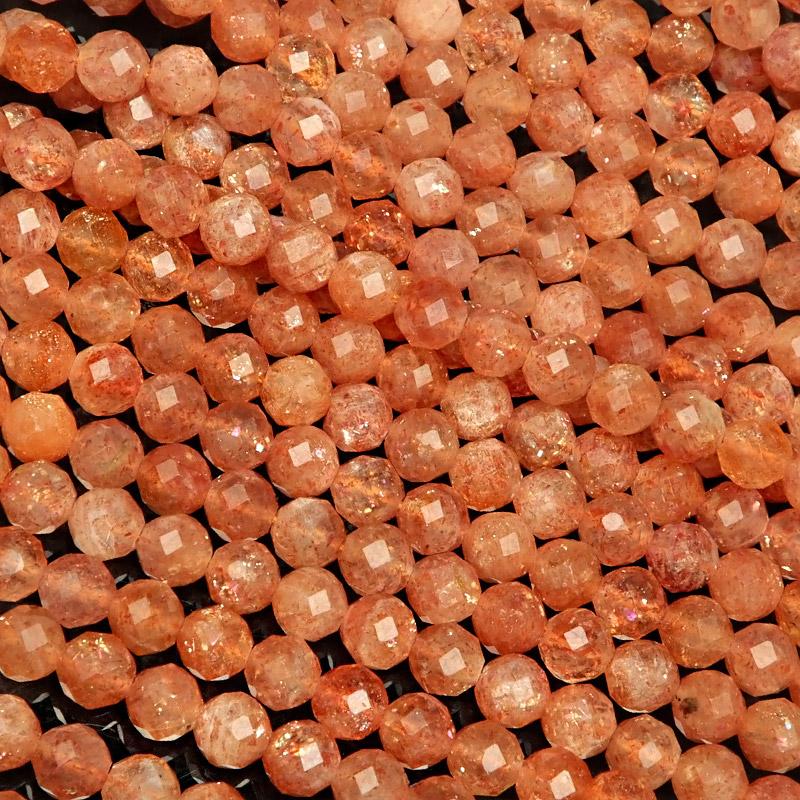 サンストーン 32面カット 丸玉 4mm［プレミアムカット］【1連販売  