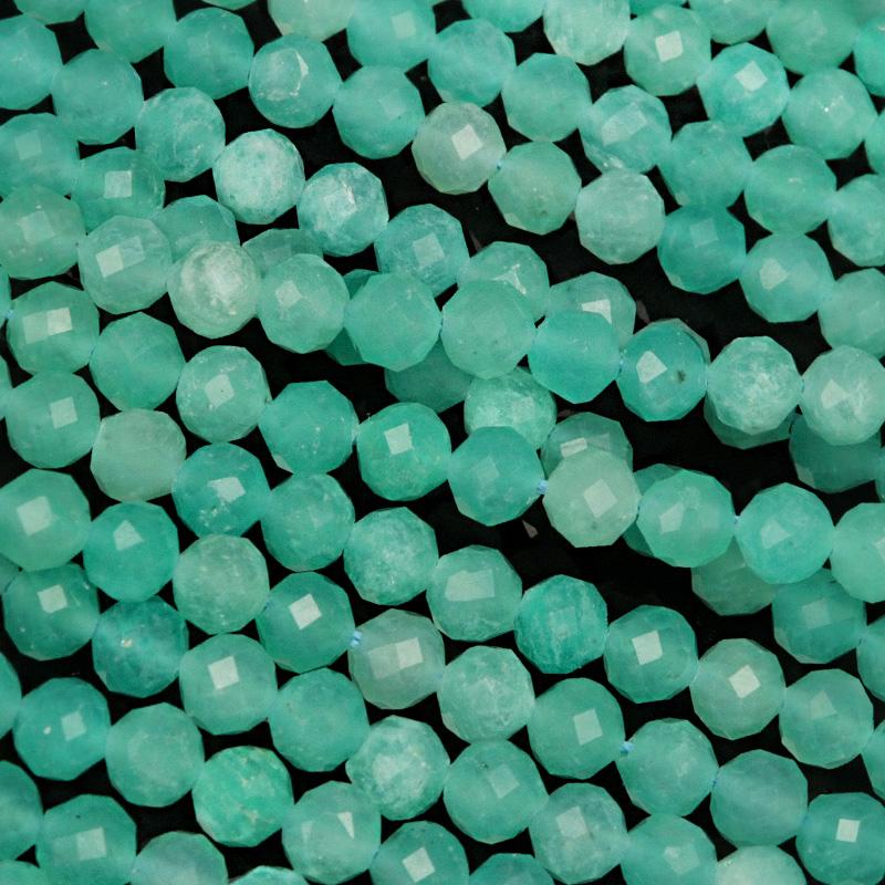 アマゾナイトシリカ 32面カット 丸玉 4mm［プレミアムカット］【1連