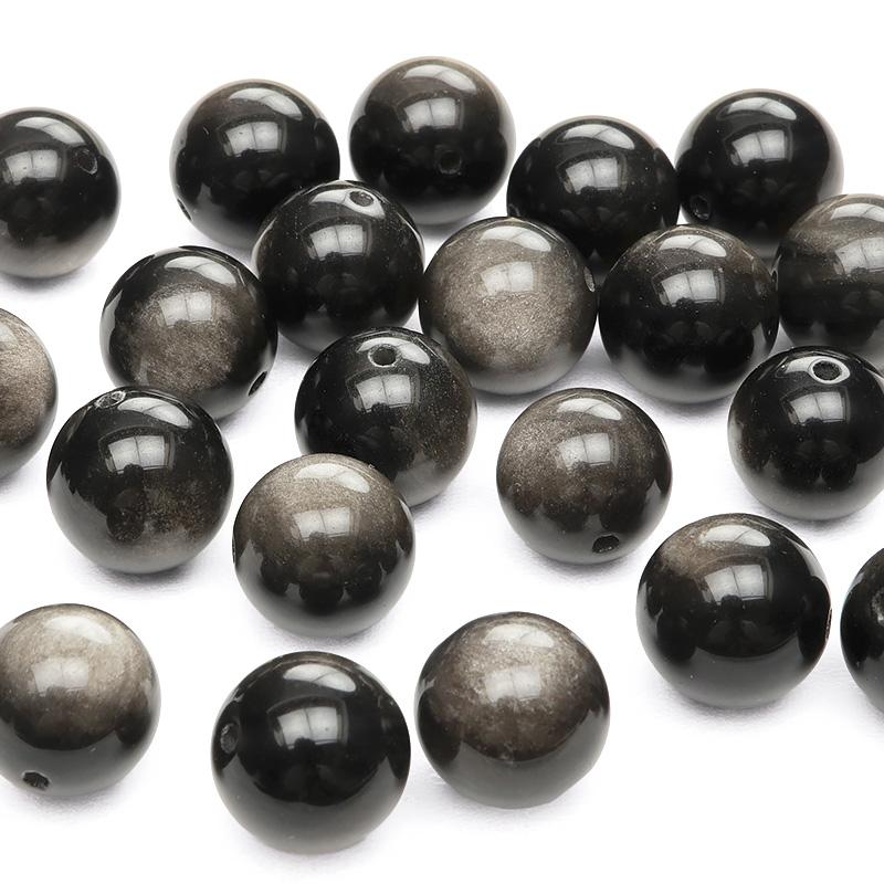 粒販売 メキシコ産 シルバーオブシディアン 丸玉 12mm【4粒販売