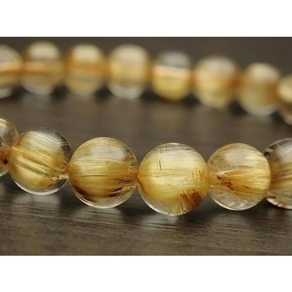 鑑別書付き】ブラジル産 ルチルクォーツ 丸玉ブレス 8mm No.3【1点もの 