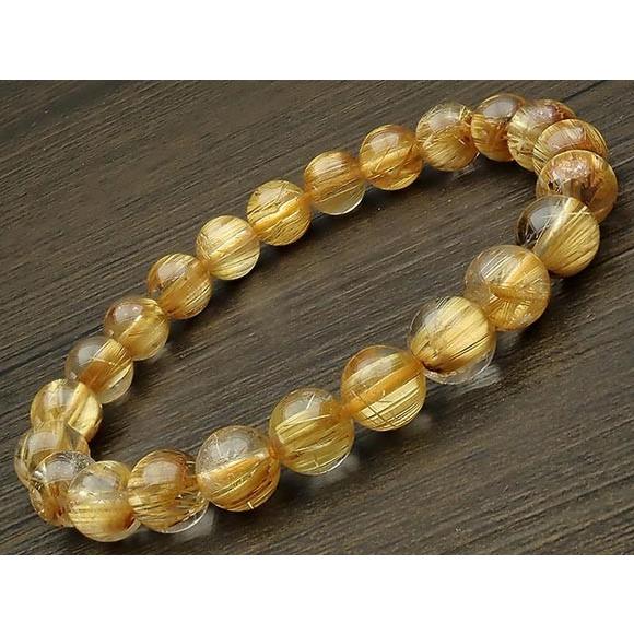 鑑別書付き】ブラジル産 ルチルクォーツ 丸玉ブレス 8mm No.6【1点もの 