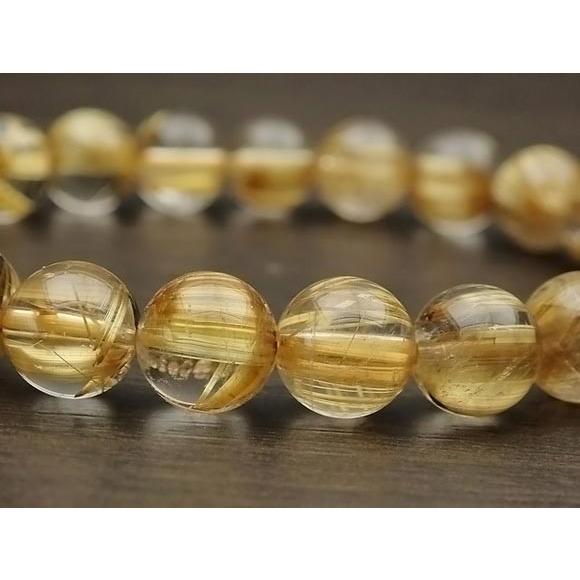 鑑別書付き】ブラジル産 ルチルクォーツ 丸玉ブレス 9mm No.17【1点 