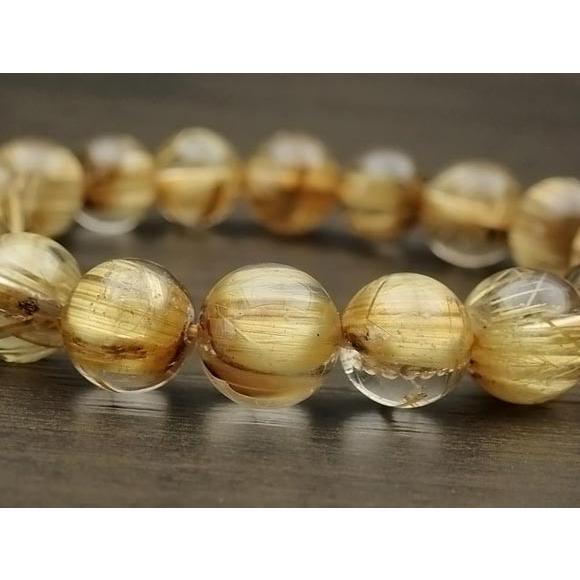 鑑別書付き】ブラジル産 ルチルクォーツ 丸玉ブレス 12mm No.25【1点 