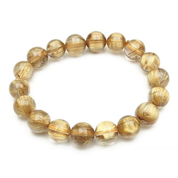 鑑別書付き】ブラジル産 ルチルクォーツ 丸玉ブレス 12mm No.25【1点 