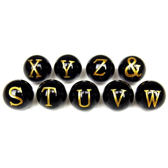 粒販売 オニキス アルファベット 金色彫刻 丸玉 10mm A〜Z & 0〜9で 
