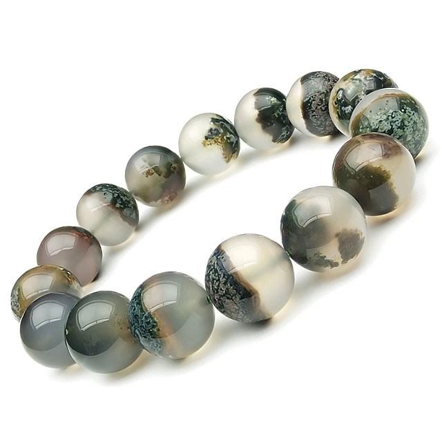 ガーデンモスアゲート 丸玉ブレス 14mm No.25【1点もの】 / 60-2 