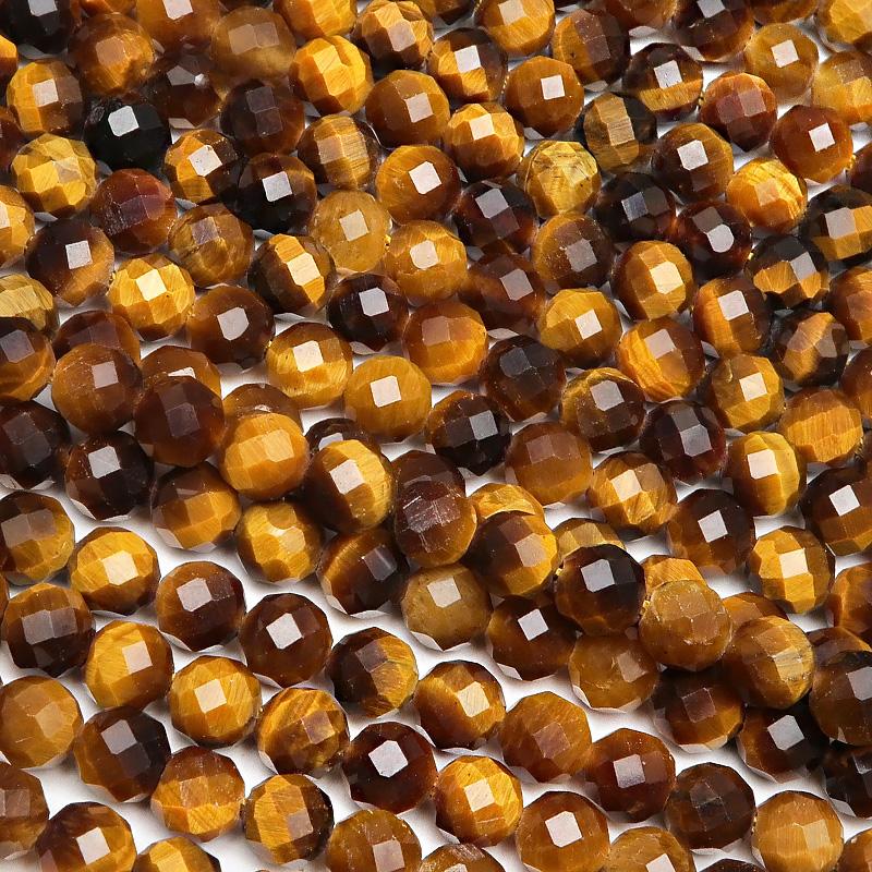 イエロータイガーアイ 32面カット 丸玉 4mm［プレミアムカット