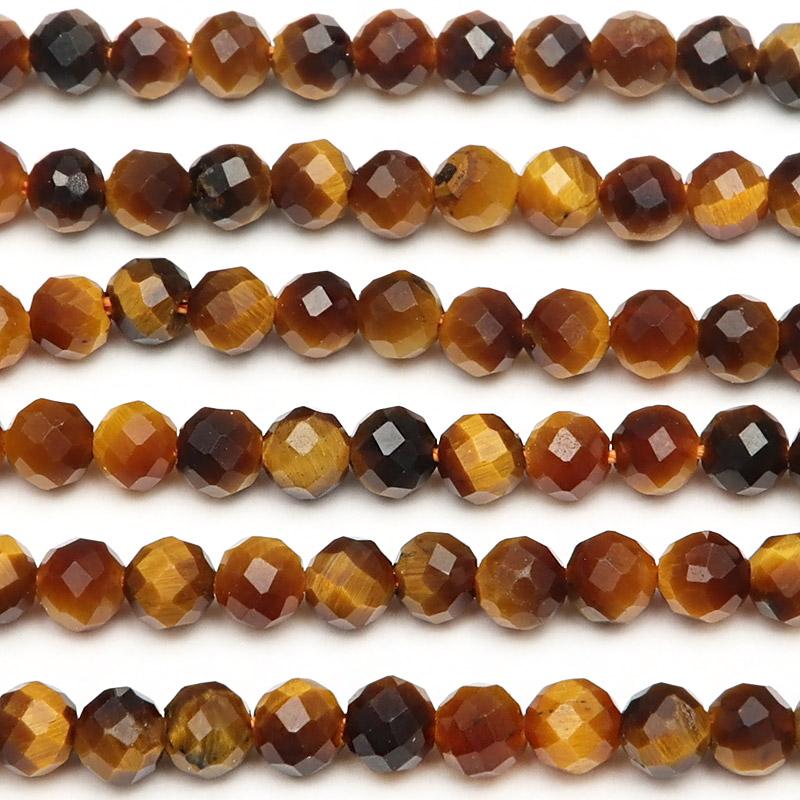 イエロータイガーアイ 面カット 丸玉 3mm［プレミアムカット］【1連
