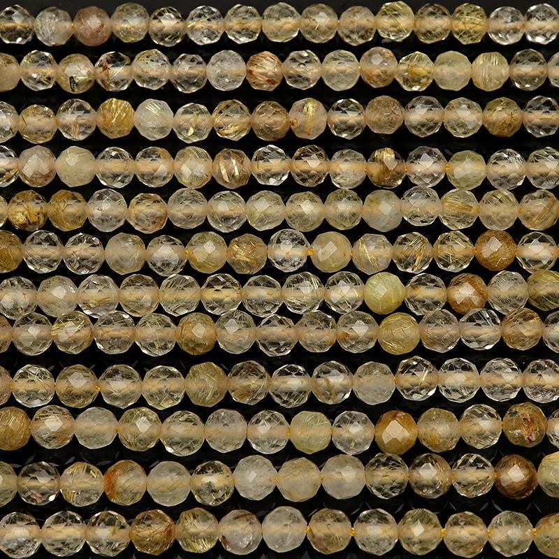 ルチルクォーツ 面カット 丸玉 3mm［プレミアムカット］【1連販売